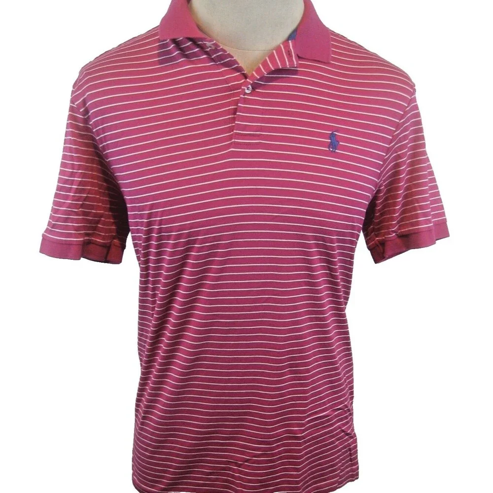 Mens Polo Ralph Lauren Golf Red Stripe SS Cotton Polo Golf Casual Shirt sz M